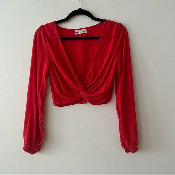 Urban Outfitters Red Front Twist Knot Long Sleeved Blouse - Picture 2 of 5